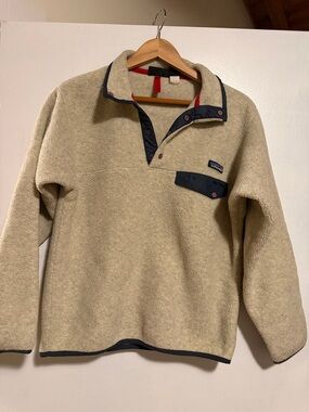 Patagonia Beige Sherpa Snap-T Pullover with Navy Accents